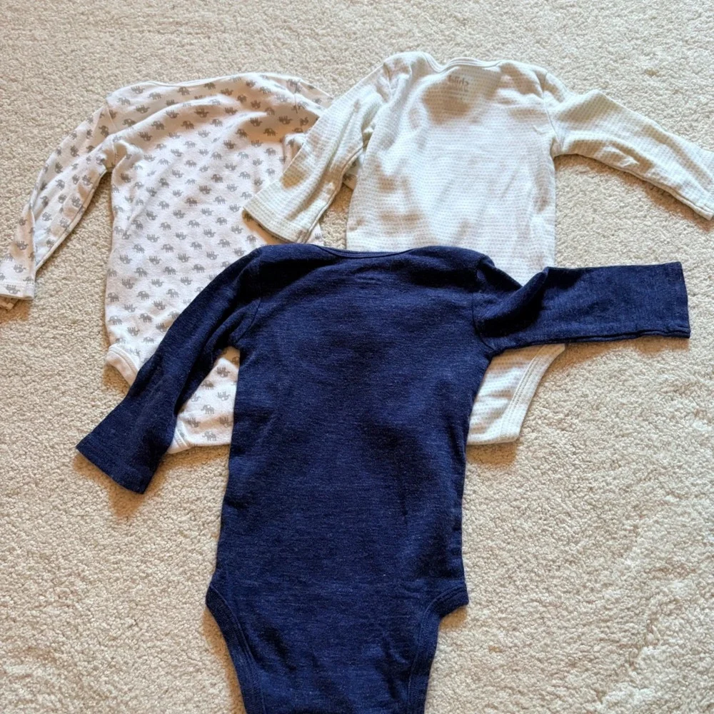 Child of Mine by Carters Bodysuit 3 Pack Long Sleeve Baby 3-6M Blue Blue White
